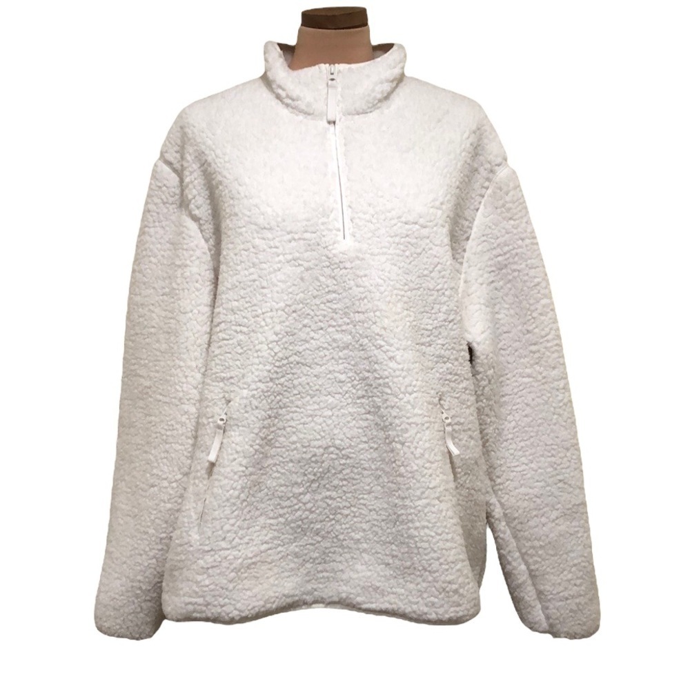 Vince Sherpa Pullover Size XXL White Teddy Fleece Quarter Zip Jacket